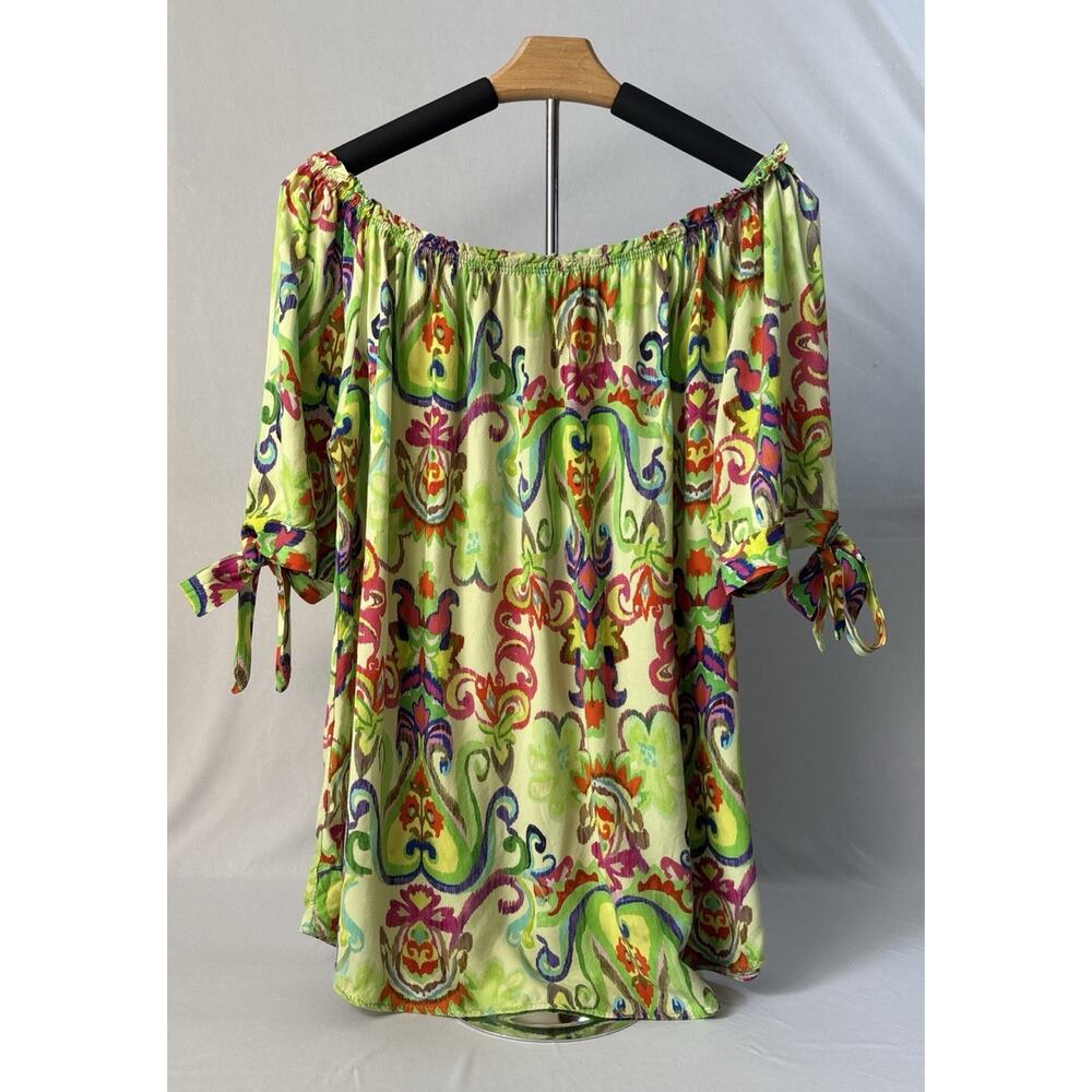 Boho Off Shoulder Peasant‎ Top Ikat Festival Cottagecore Italy Fits M/L Dopamine